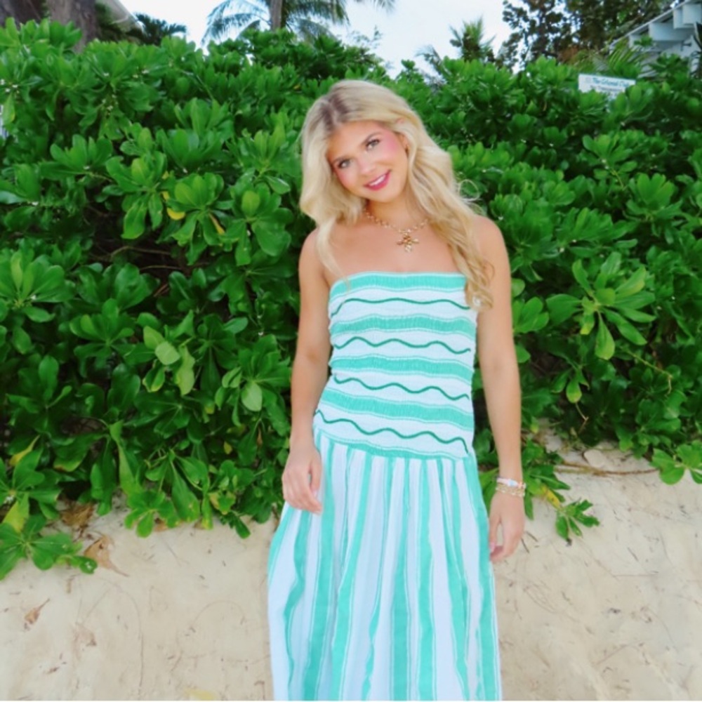 New w Tag: Celandine Strapless Smocked Drop-Waist Midi Dress. Size Medium - Picture 8 of 16
